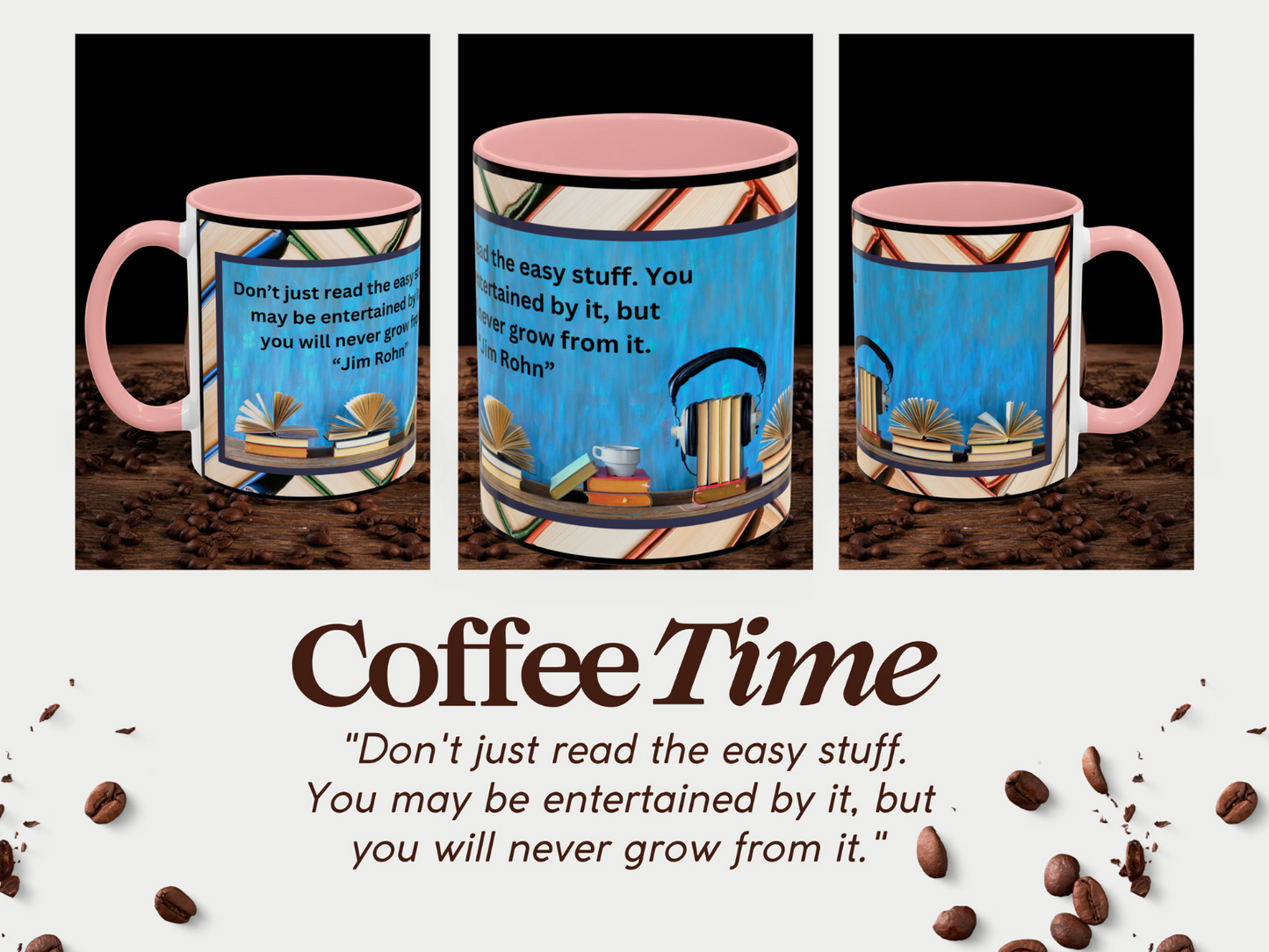 This captivating mug features a delightful book border, showcasing the beauty and wonder of literature. On the shelf, youll find a collection of books, symbolizing the endless possibilities and knowledge that can be gained through reading.