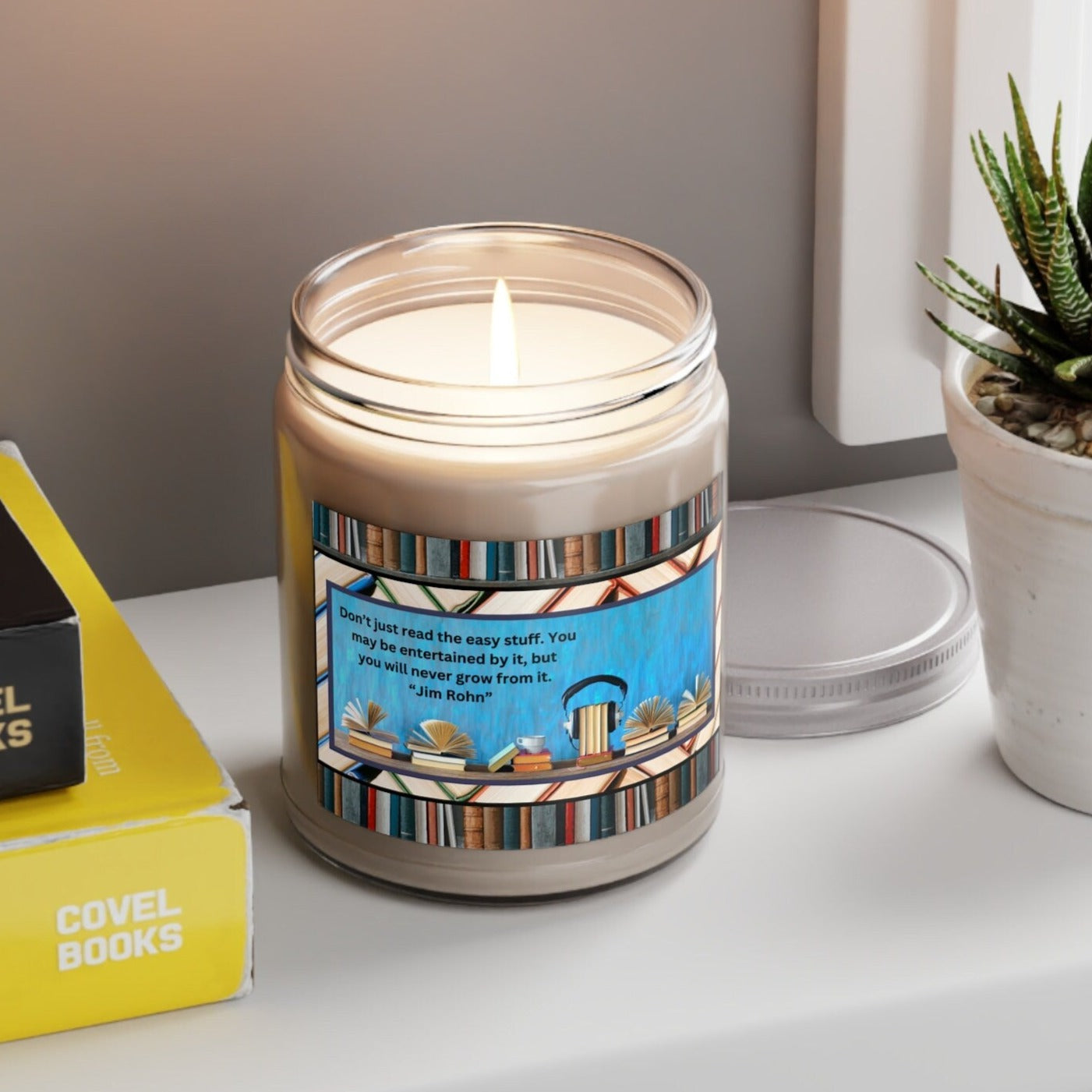The combination of the comforting fragrance and the inspiring message on the front of the candle creates an atmosphere that encourages introspection, intellectual curiosity, and personal development.