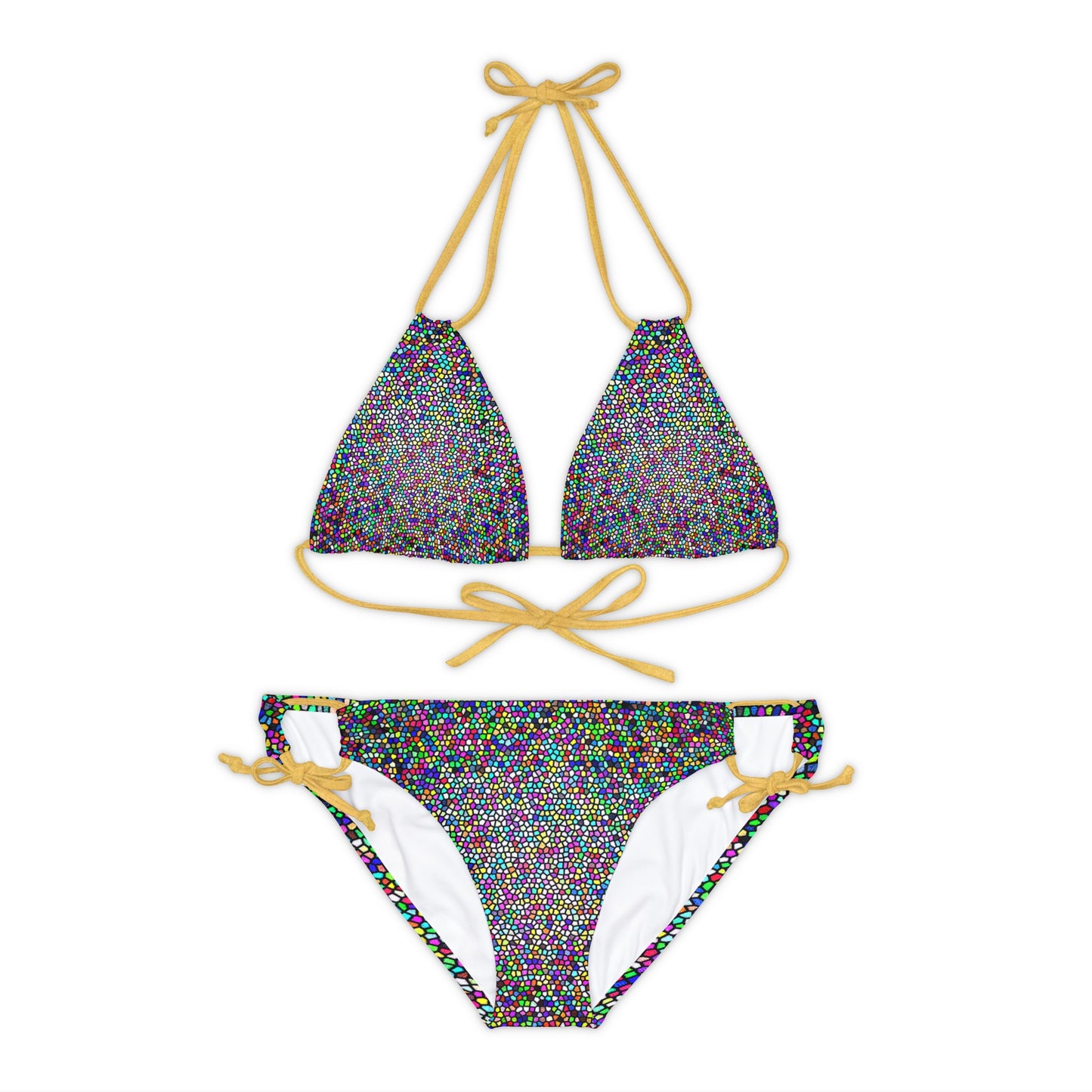 Gold bikini strings.