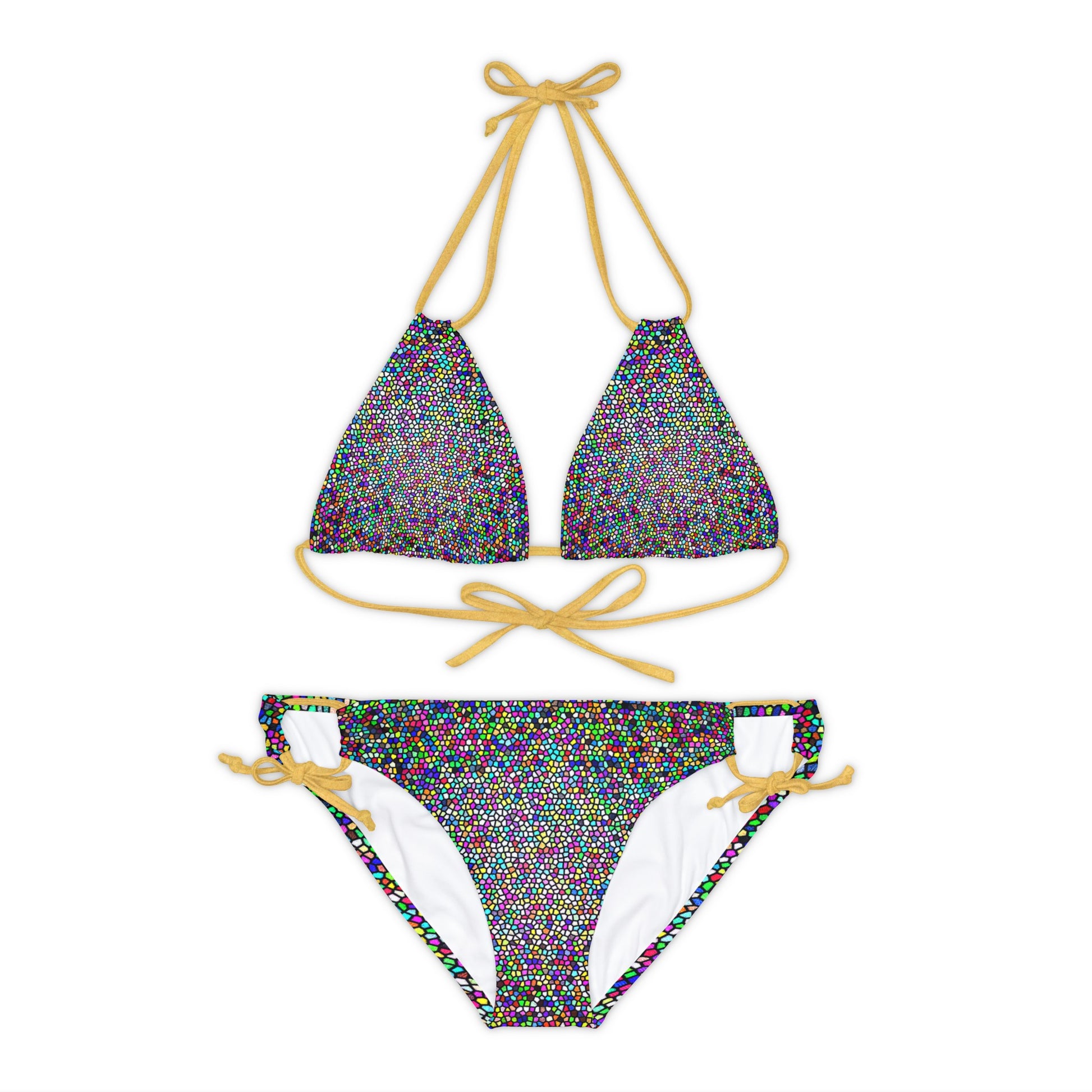 Gold bikini strings.
