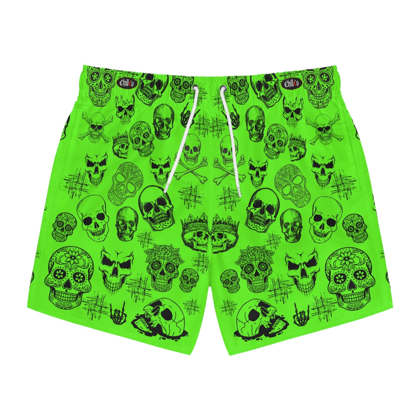 Mens Swim Trunks, Mens Swimwear, Bathing Suit, Beach, Swimsuit, Gothic, Skulls, Shorts, Free Shipping, Chilli's, Neon Beach