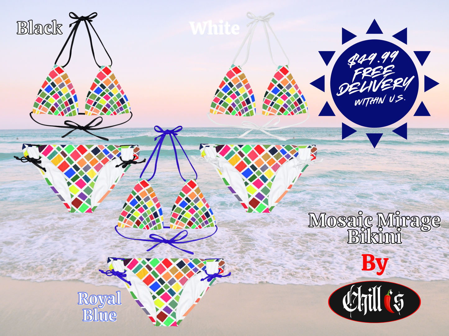  Get ready to make a splash and be the summer hit with our stunning Chilli-designed bikini from Care and Wishes. 