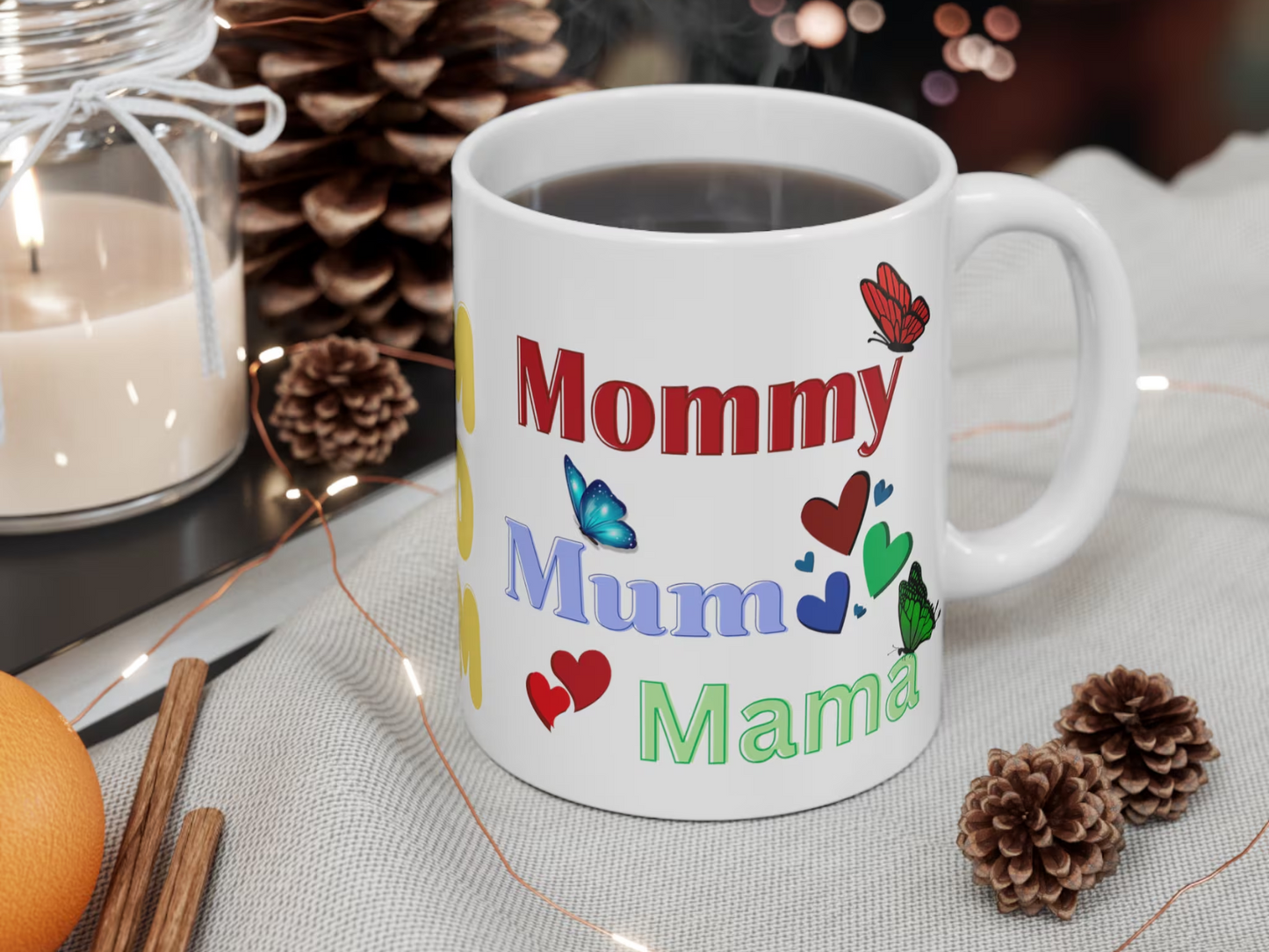 11 ounce coffee cup, Coffee mug, Mom cup, Mom Mug, Mom Gift, Funny Mug, Care Gift, Mother's Day Gift, Birthday Gift, Butterfly Cup, Hearts