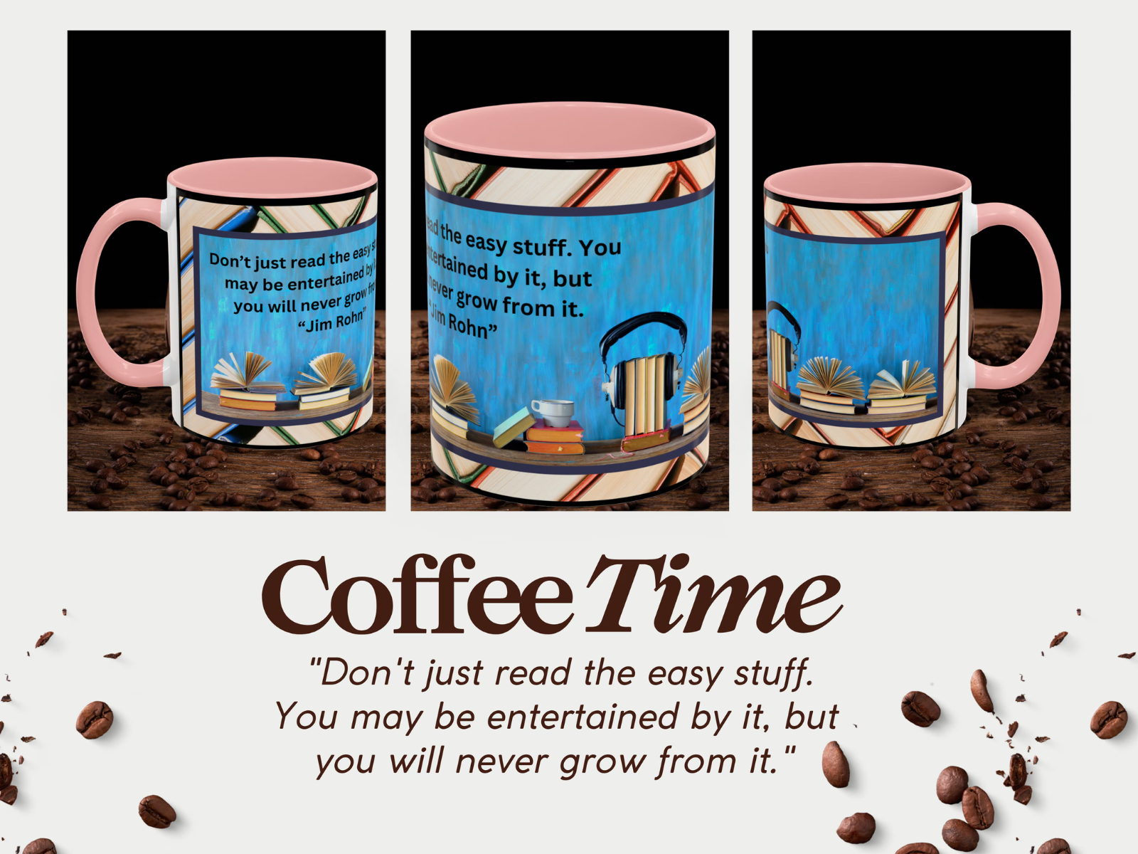 This captivating mug features a delightful book border, showcasing the beauty and wonder of literature. On the shelf, youll find a collection of books, symbolizing the endless possibilities and knowledge that can be gained through reading.